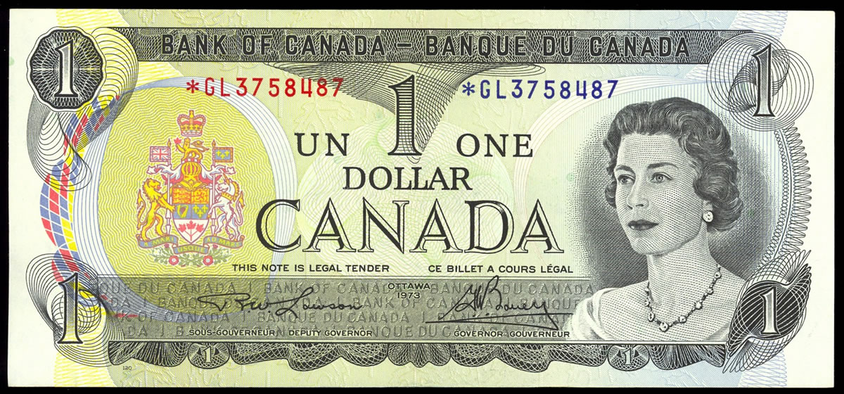 1973 canadian dollar bill serial value